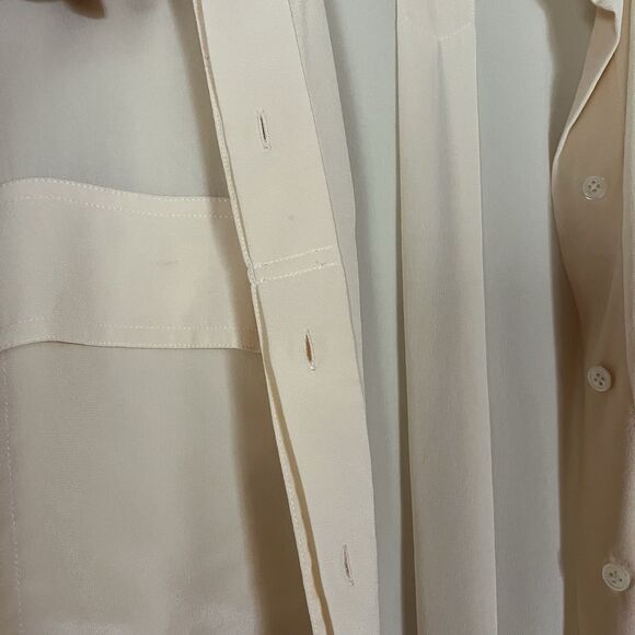 Frame 100% Silk Long Sleeve Button Down Blouse, Patch Pockets Ivory Size Small - Picture 5 of 15